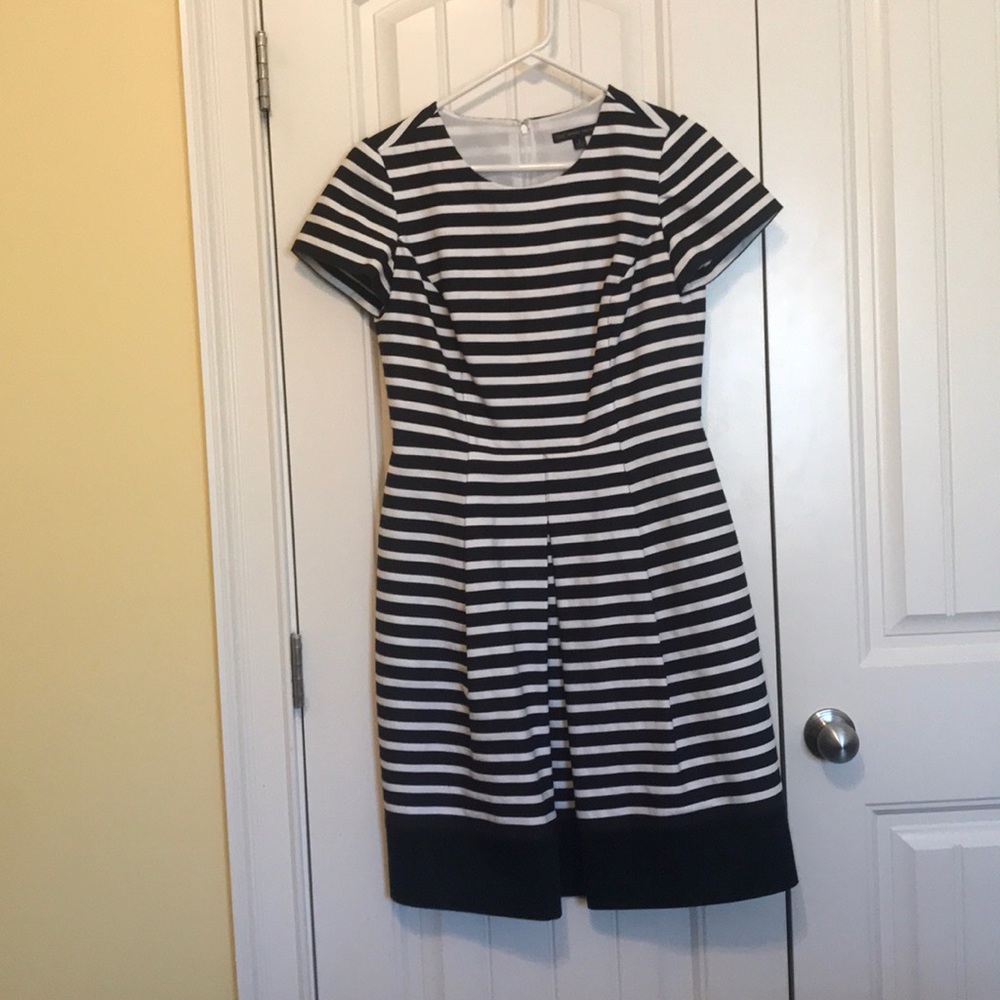 Navy and white fit and flare dress